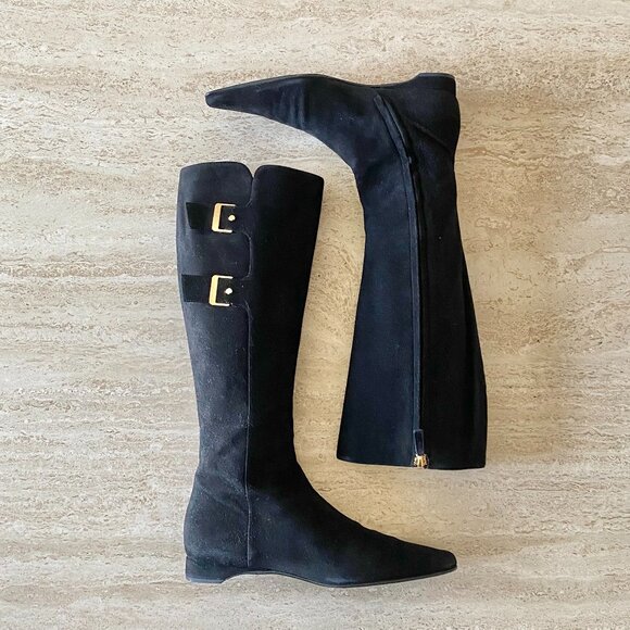 Vintage Chanel Buckle Suede Knee High Boots